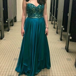 Sherri Hill Blue/Teal Beaded Top Prom Dress